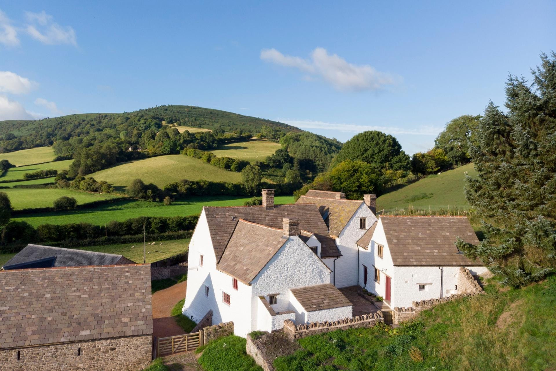 The whitewashed farmhouse at Llwyn Celyn in the Llanthony Valley